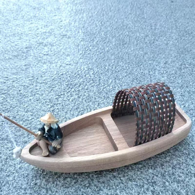 Fishing Boat Trailer - Ocean Landscape Wooden Boat Model Mini